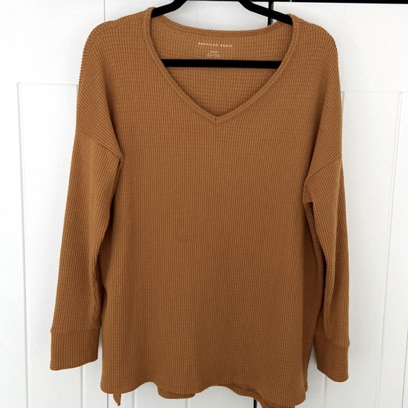 American Eagle Outfitters Tops - AE Soft Ribbed V Neck Long Sleeve in Mustard | Size M